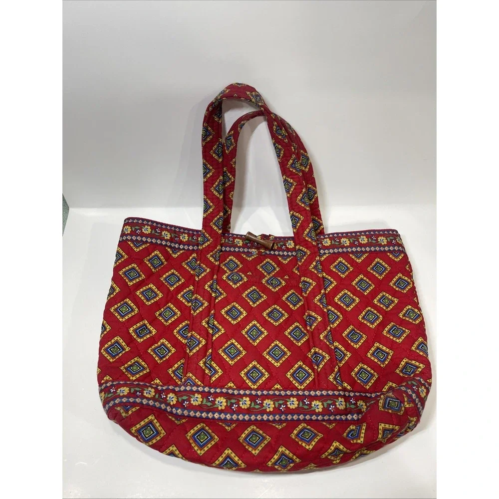 Retired Vera Bradley Betsy Villa Red Shoulder Bag Tote Purse USA Red Cotton